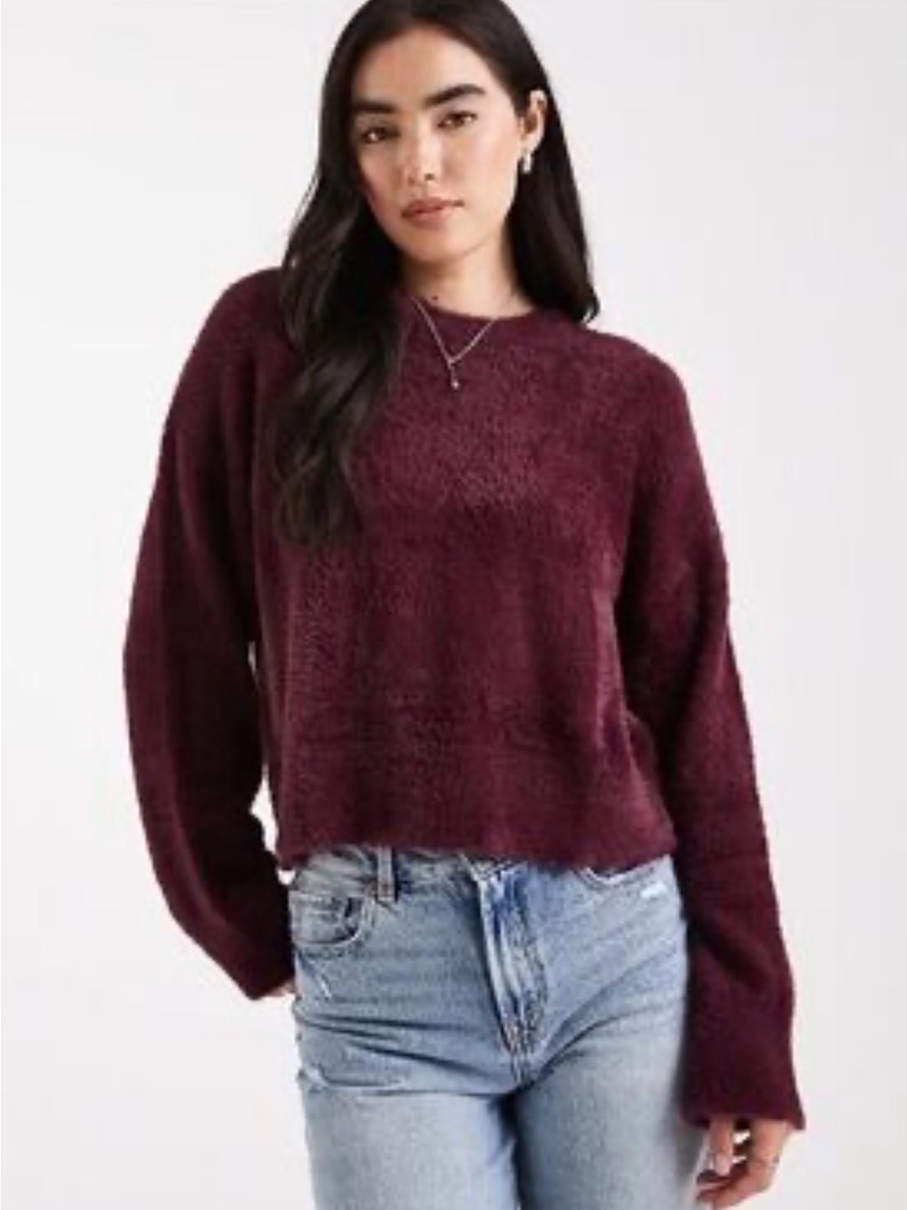 Altar'd State Plush Crewneck Sweater - Burgundy